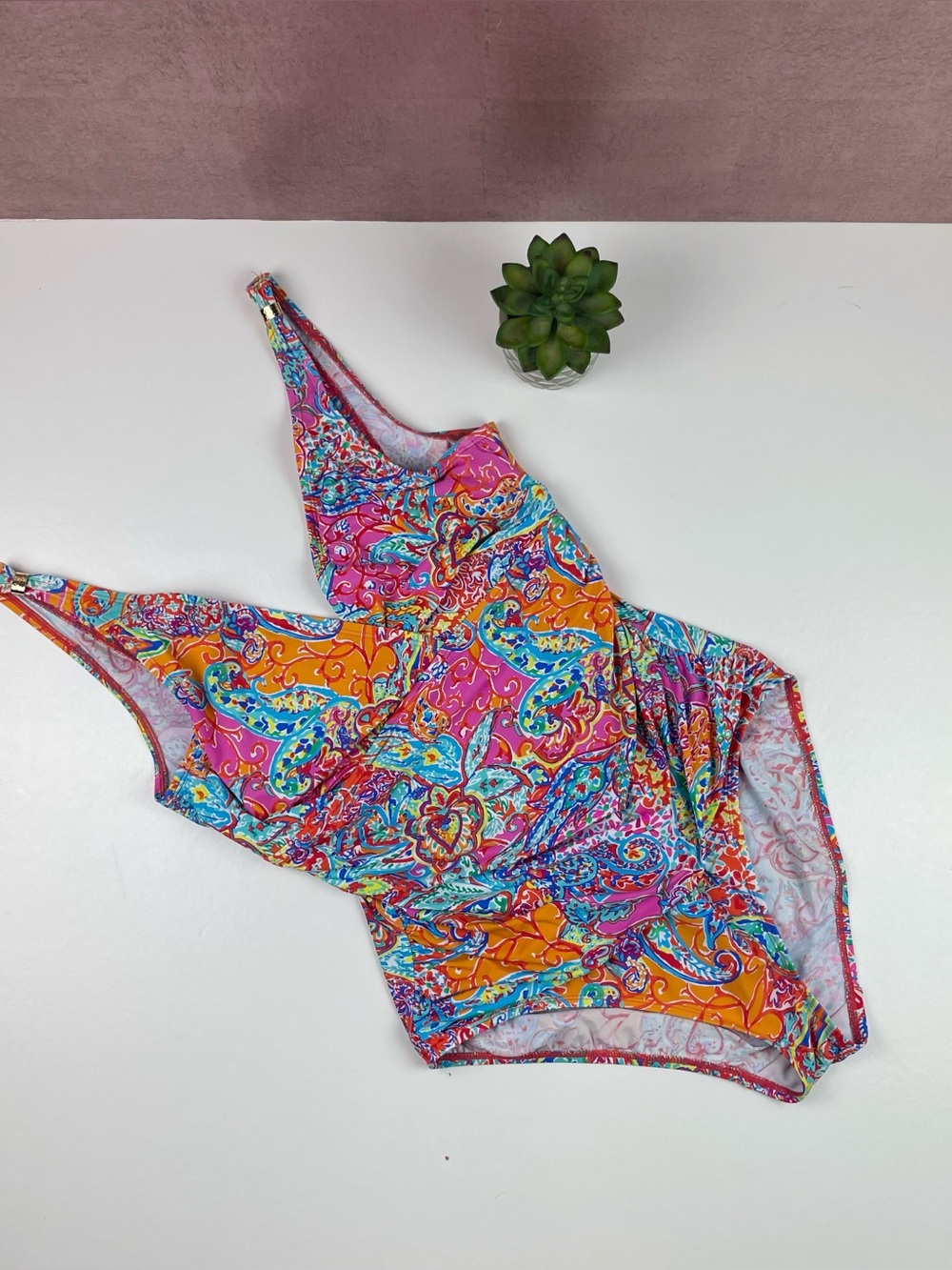 Lauren Ralph Lauren Pink Blue White Orange Floral Tropical Paisley Swim Suit